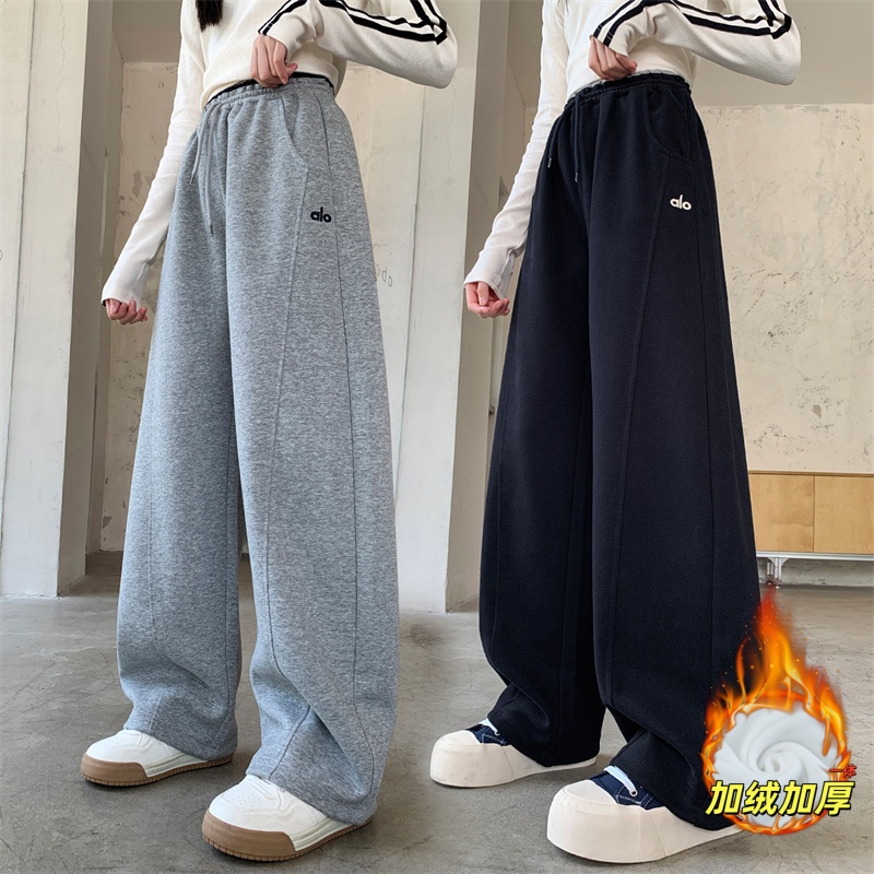 女童加绒弯刀裤秋冬款中大童阔腿裤加厚休闲裤显瘦女孩直筒运动裤