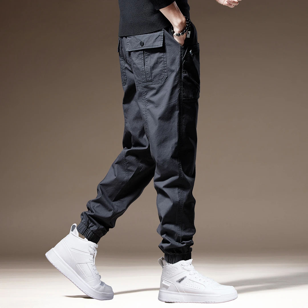 美式复古男装休闲裤秋冬新款潮牌束脚裤宽松大码加绒百搭工装裤子