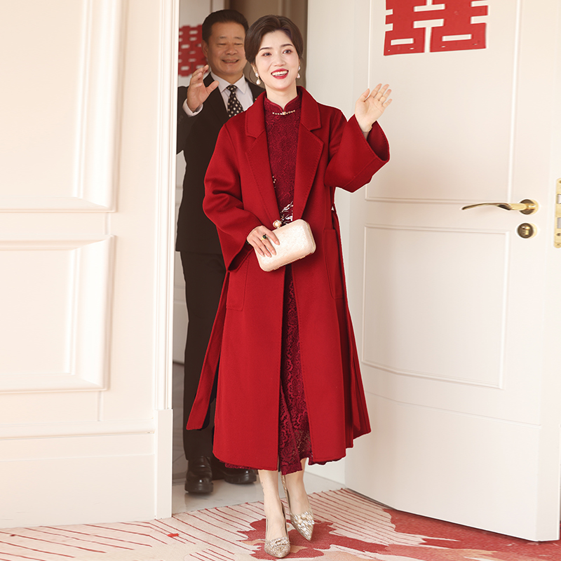 喜妈妈结婚礼服喜婆婆订婚宴毛呢外套2024新款羊毛大衣高级感冬季