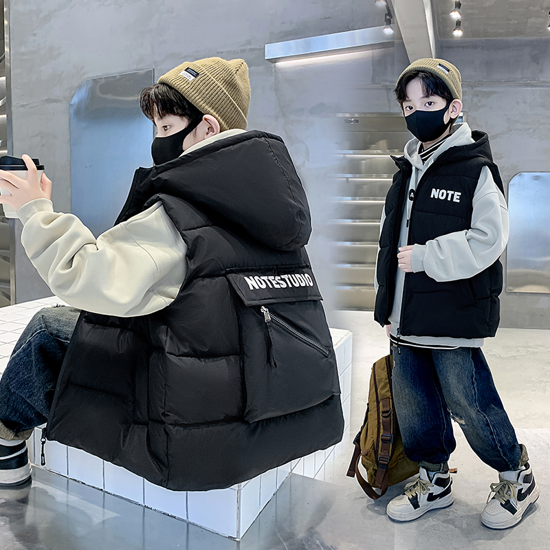 男童秋冬装棉马甲外套连帽6-12岁中大童帅气大口袋马夹坎肩儿童潮
