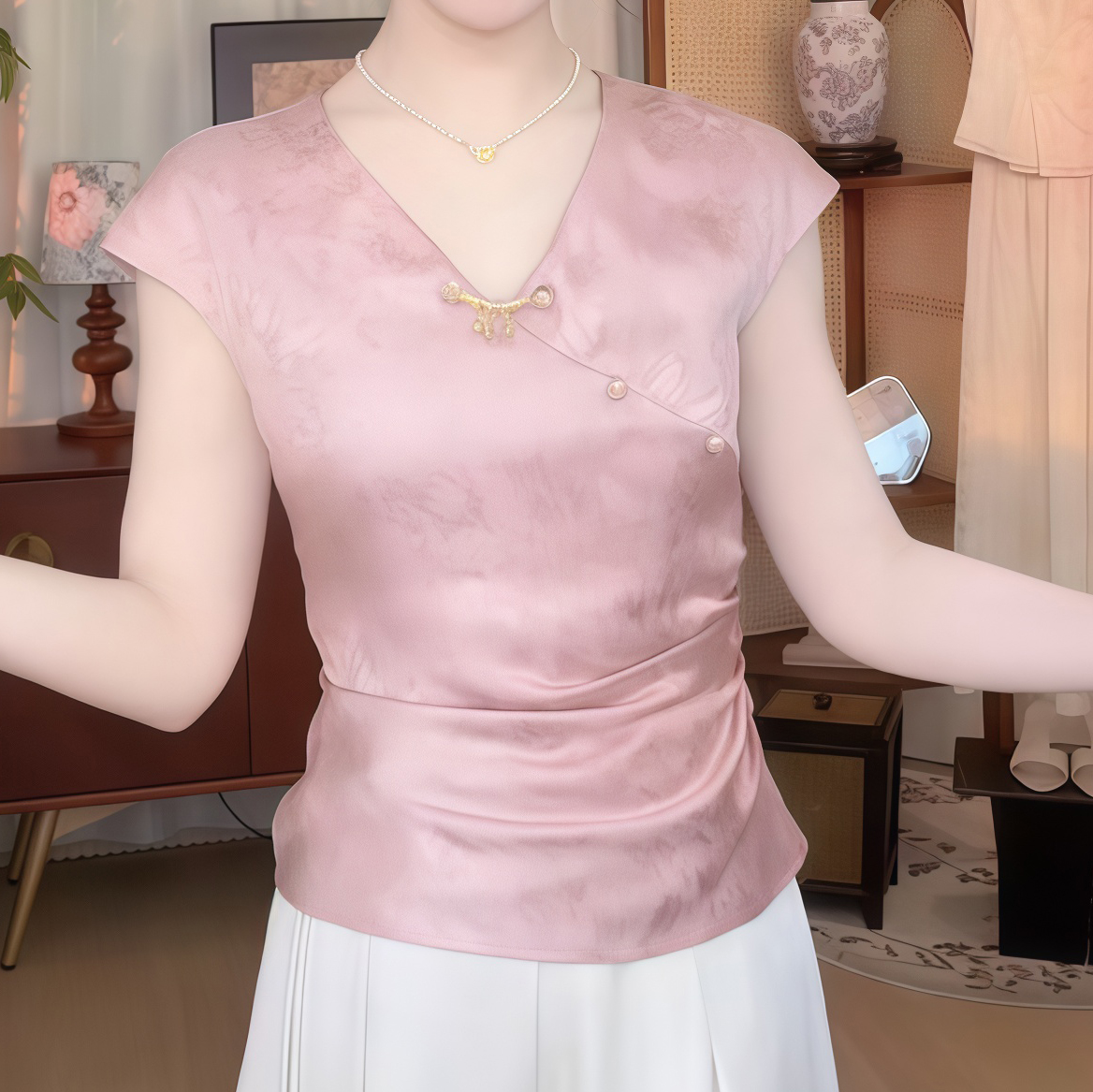 【寻香】2025新中式缎面提花气质国风设计感通勤复古显瘦上衣女潮流