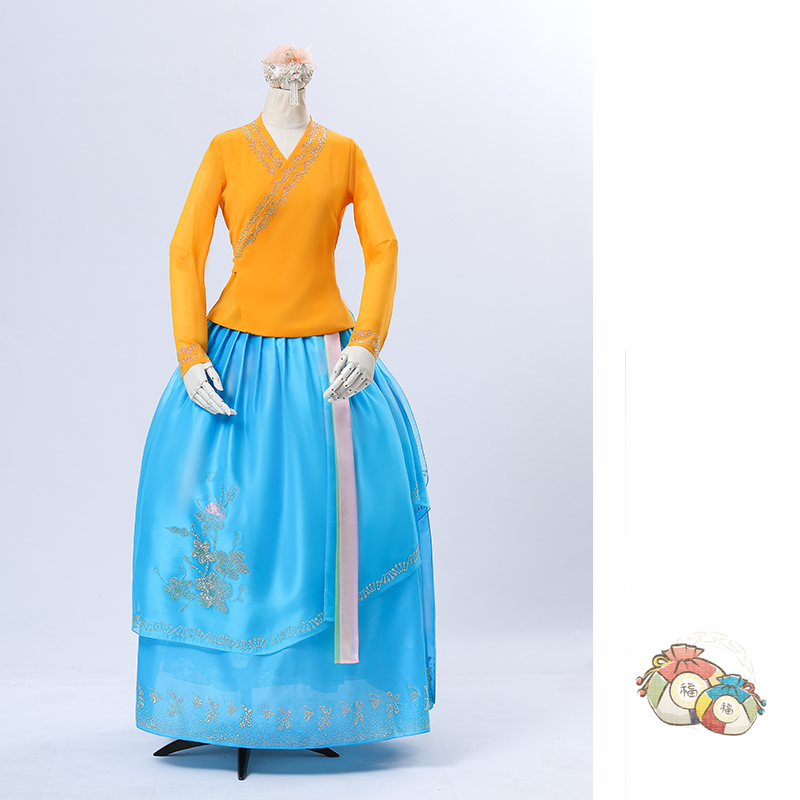 朝鲜族舞蹈上衣和腰裙长袖传统民族风套装飘逸烫钻练功服裙子演出