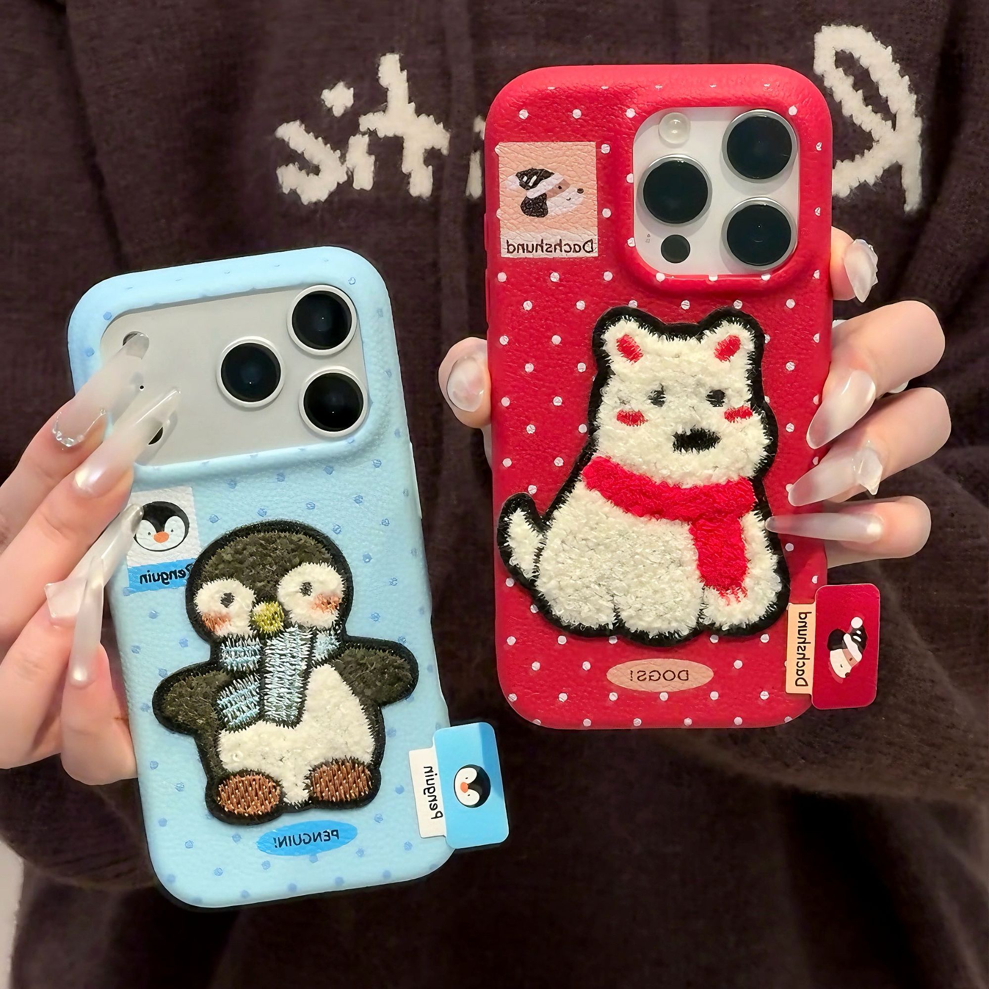 雅天立可爱毛绒企鹅西高地适用苹果17华为P70手机壳oppo小米vivo