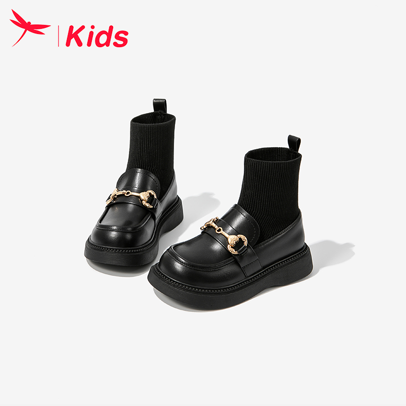 红蜻蜓真皮女童鞋儿童马丁短靴子秋冬款2025新款袜靴秋季圆头弹力