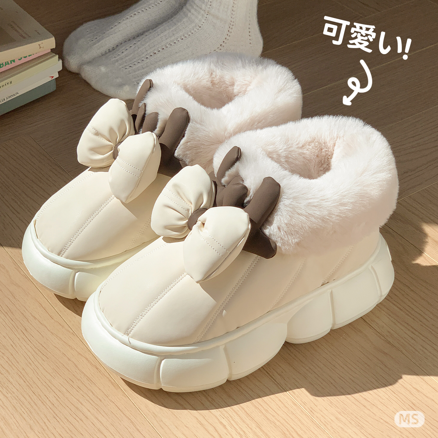 明盛秋冬新款高帮毛绒 潮鞋女款防水雪地靴洋气厚底百搭时尚棉鞋