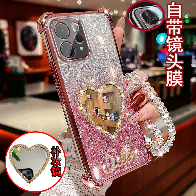 适用vivo S50手机壳2528A镜头全包软边5G镶钻爱心镜子防摔套女款