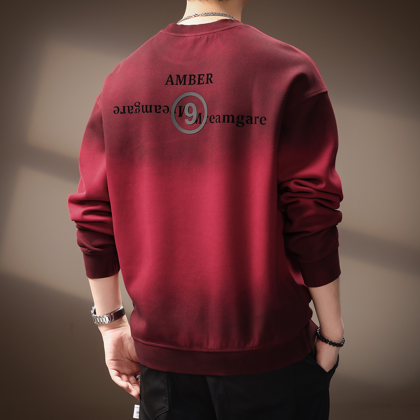 高端美式复古水洗渐变脏染卫衣男士秋季新款潮流休闲宽松重磅上衣