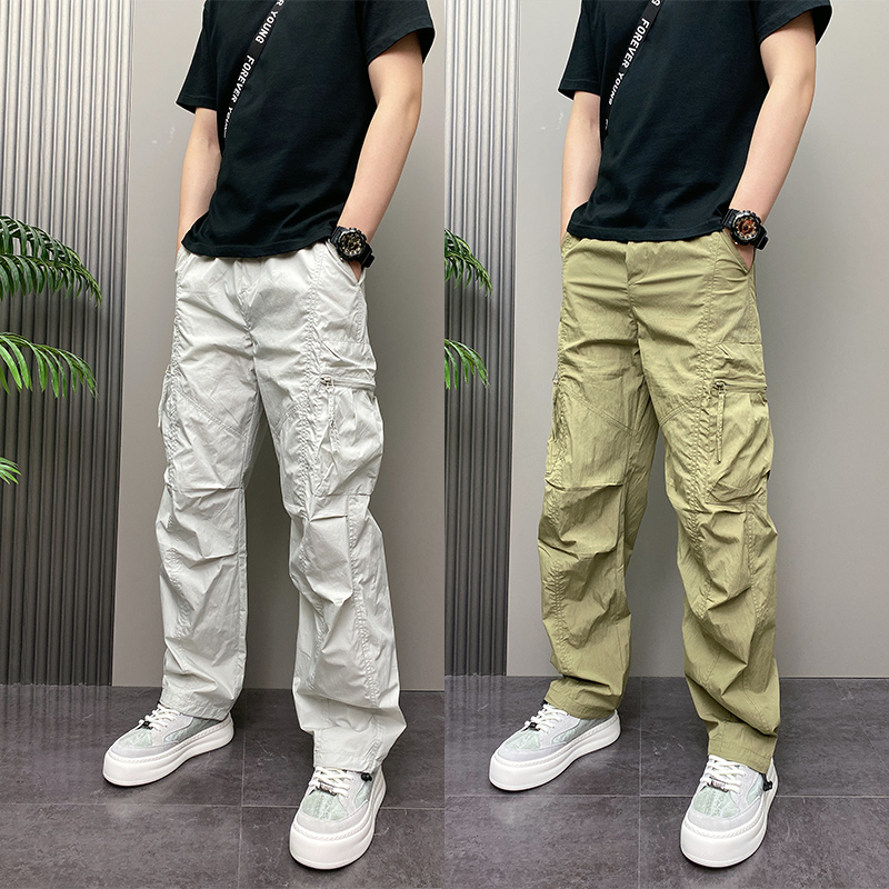 2025年夏季薄款潮流韩版纯色宽松哈伦裤青年男士休闲工装直筒裤子