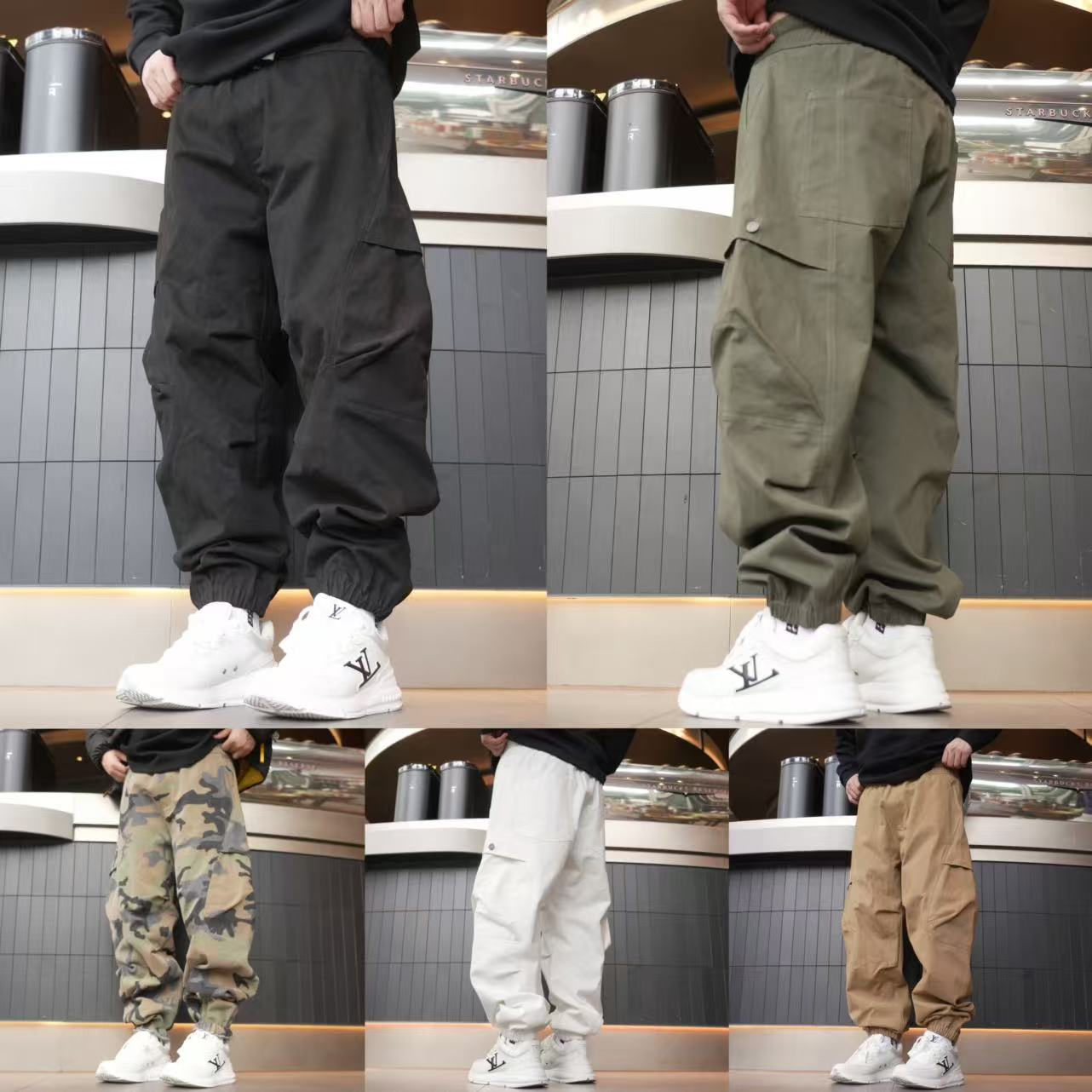 加厚加绒秋冬工装棉布大口袋运动裤宽松束脚休闲裤038