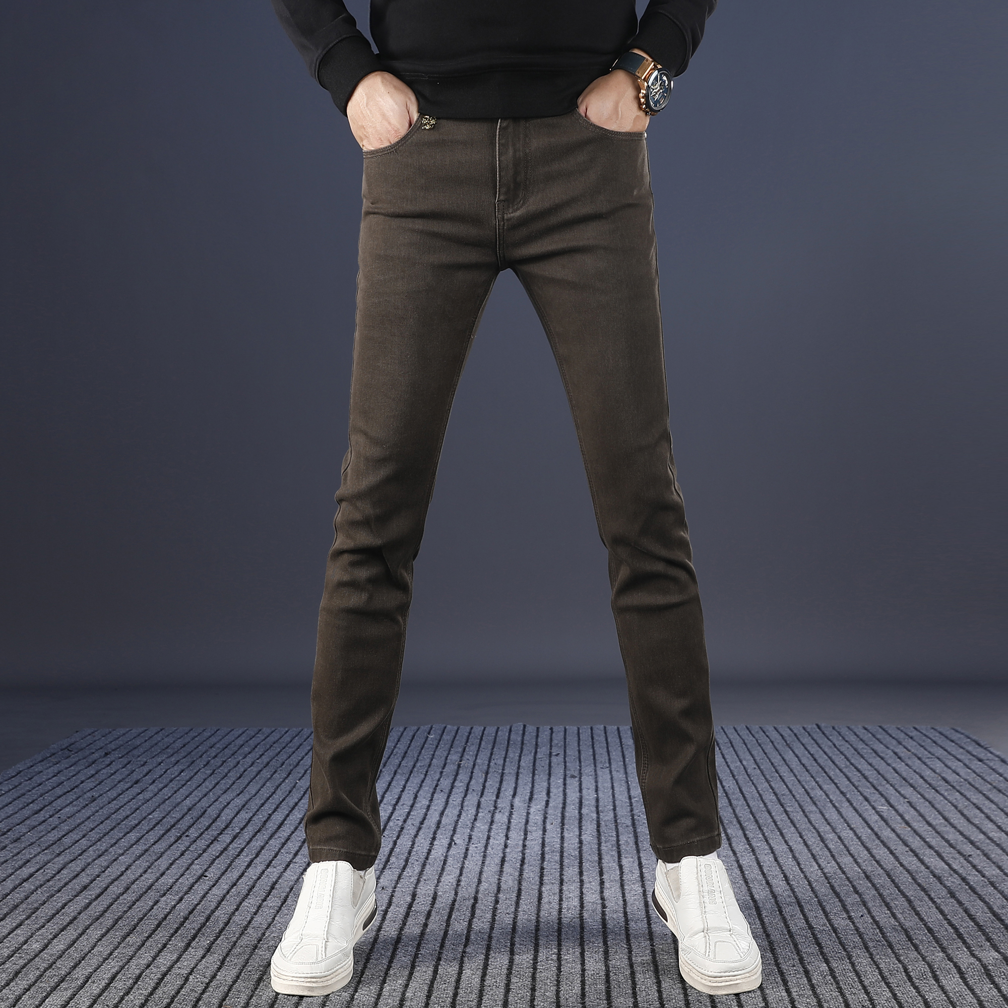 高端男士牛仔裤男款修身小脚爆款2025新款秋冬弹力轻奢休闲裤子男