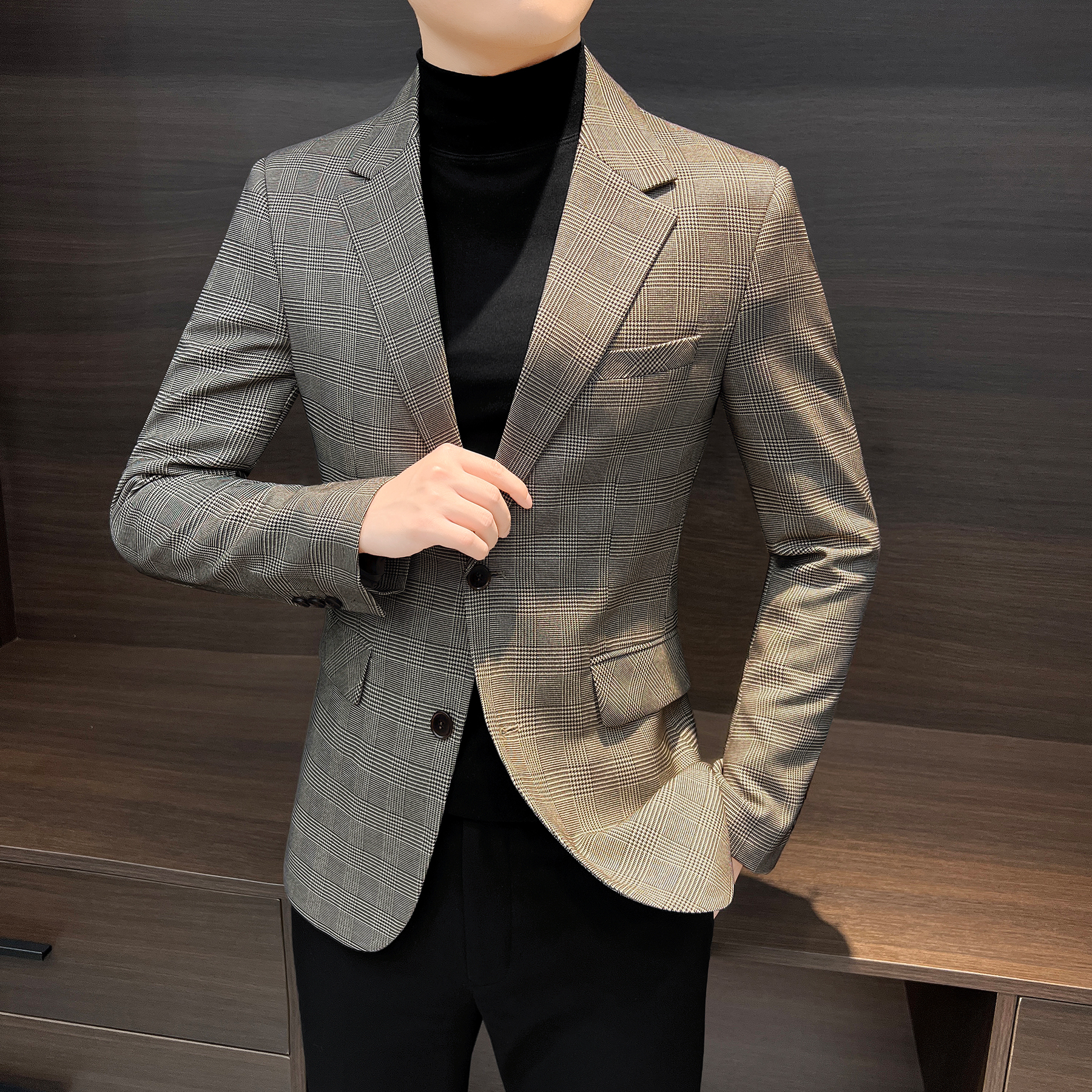 格子纹休闲西装男款爆款2025年新款痞帅高级感男装修身男士小西服