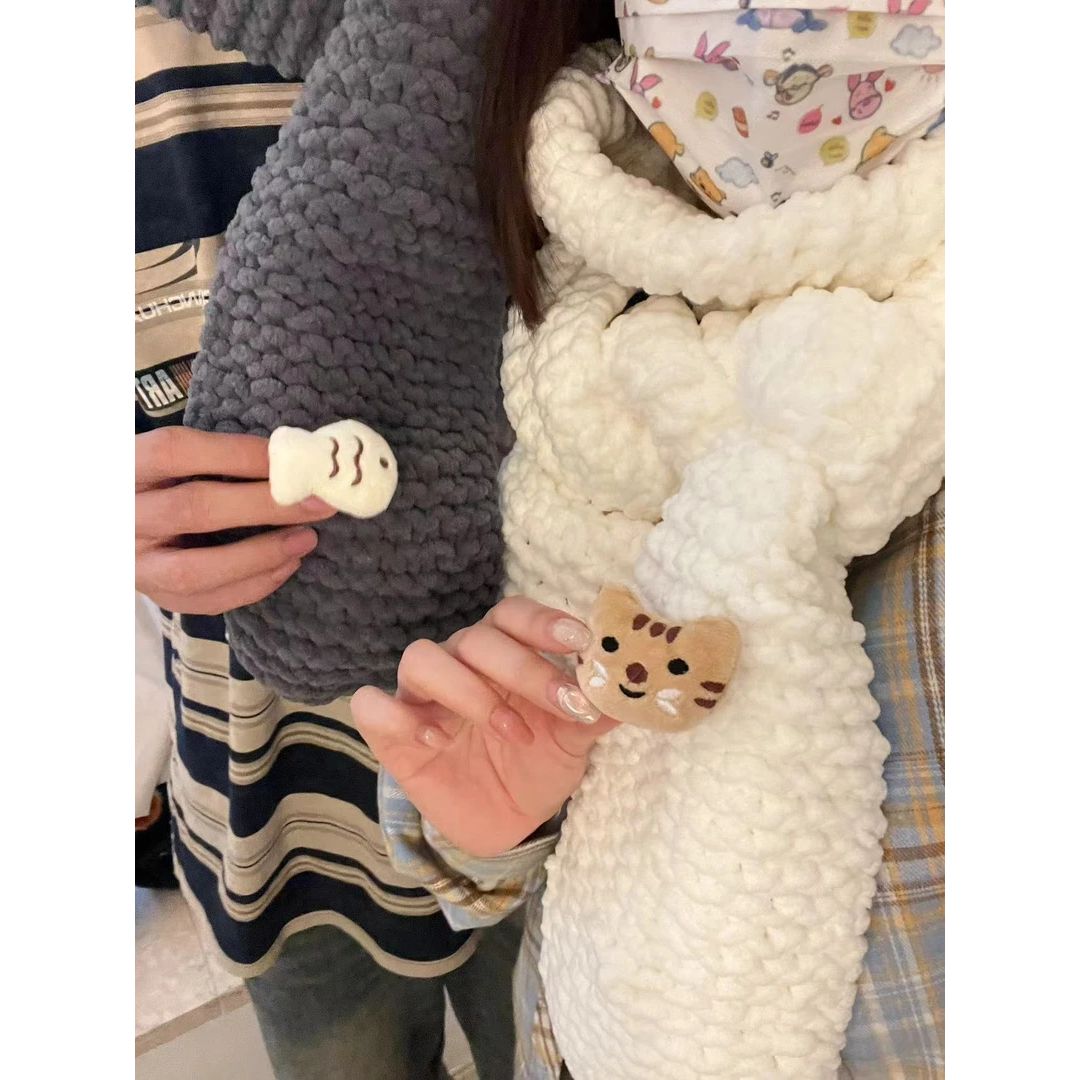 可爱小鱼小猫冰条围巾手工编织材料包送男女友礼物加厚学生