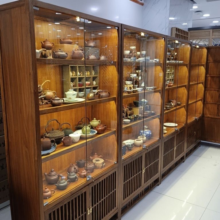 新中式实木展示柜置物储藏柜茶室茶叶酒品展定制博古架玻璃柜带灯