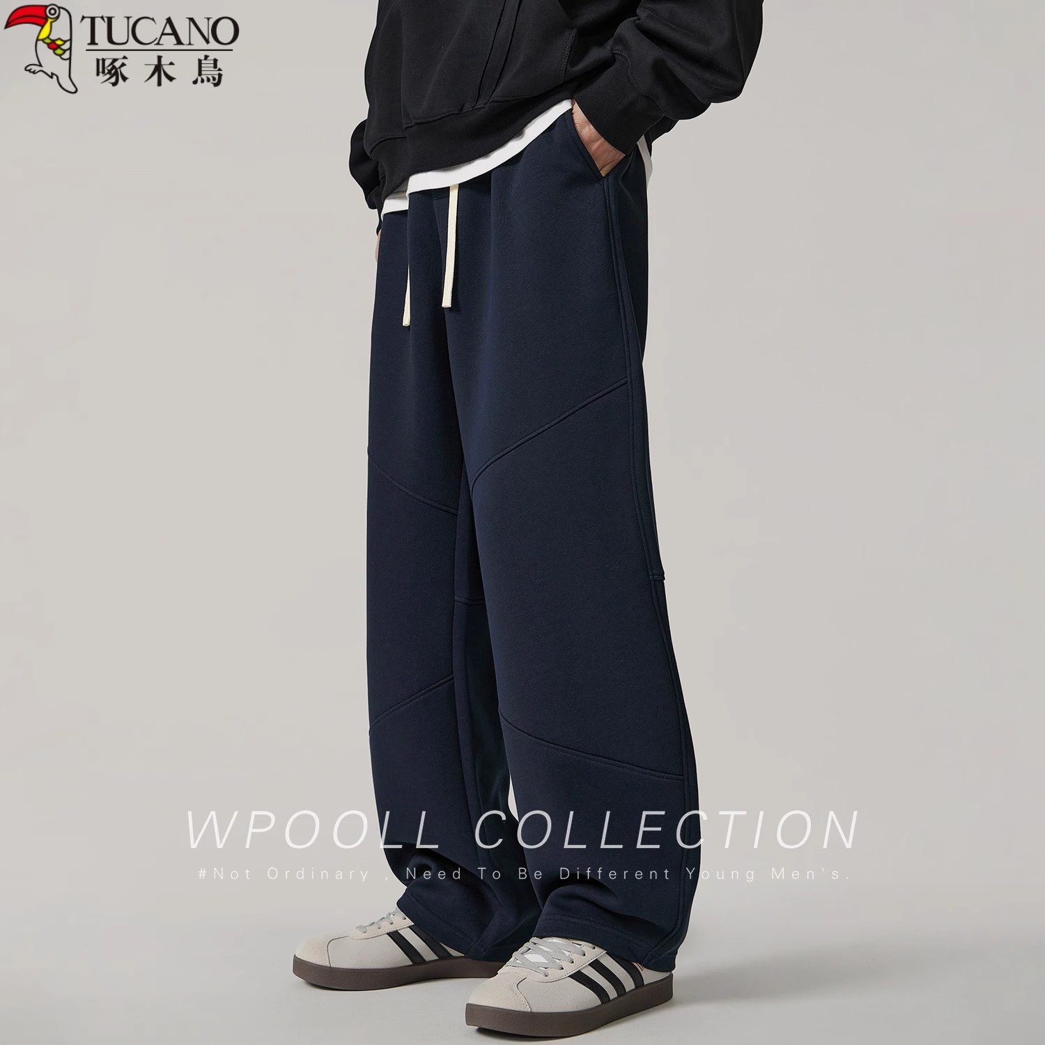 啄木鸟美式高街运动弯刀卫裤秋冬重磅香蕉裤子宽松直筒大码休闲裤