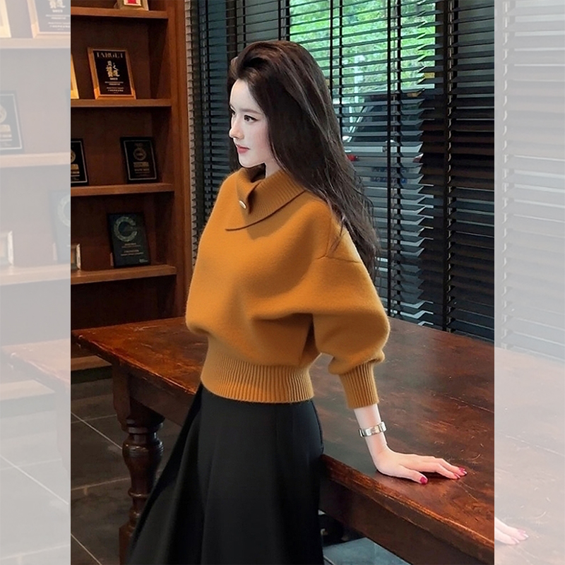 独特漂亮内搭小翻领打底衫上衣服洋气气质时髦高贵针织衫女秋冬季