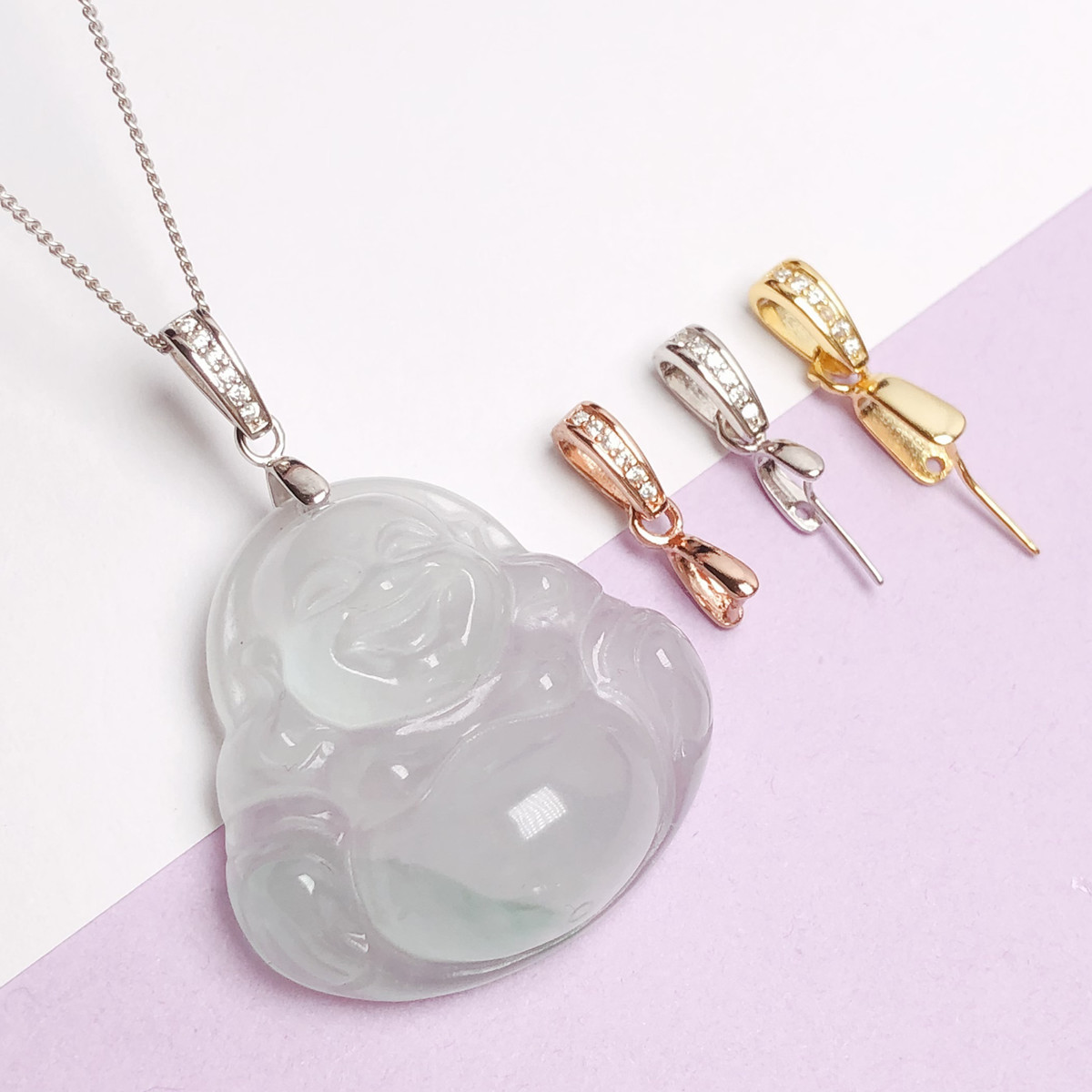 925银银制品 S925纯银斜孔吊坠夹扣佛公观音挂件扣头DIY 配件百搭