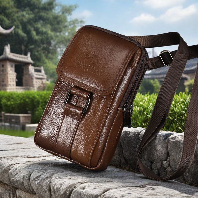 真牛皮手机腰包男多功能穿皮带挂包小挎包竖款手机套手机包男工地