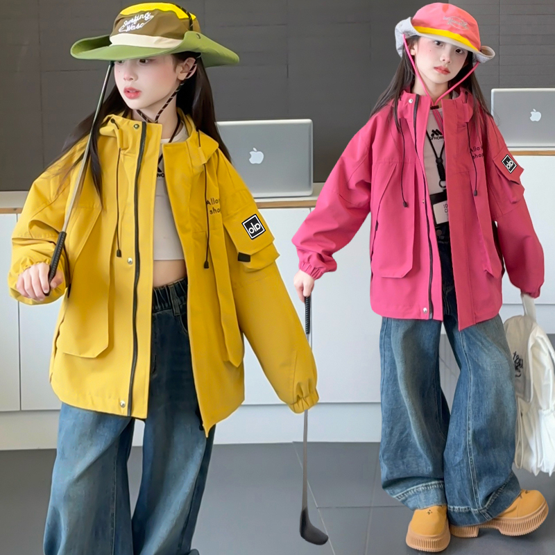女童冲锋衣2025新款连帽夹克儿童6-12岁15岁秋季洋气韩版女孩外套