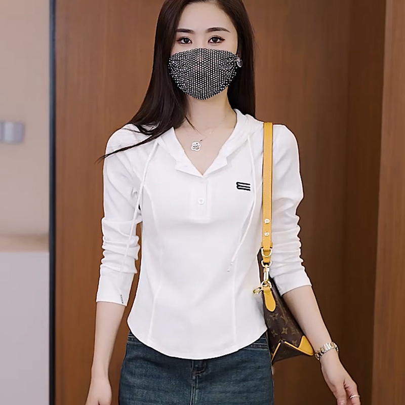 显高显瘦纯色长袖连帽卫衣T恤女秋季新款女士时尚减龄洋气衣服女