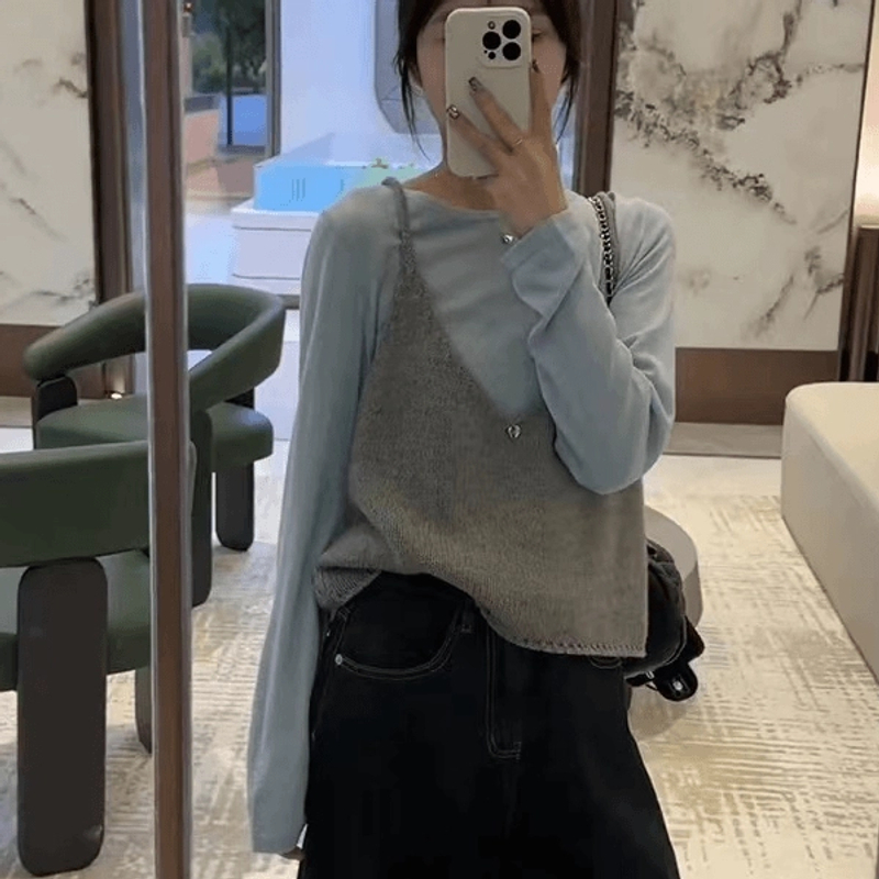 现货】2025秋季新款圆领打底背心马甲叠穿两件套针织背心8101