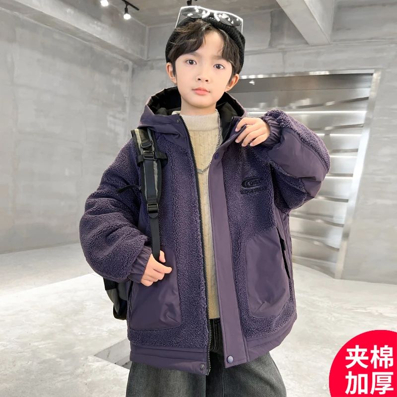 男童外套加绒加厚秋冬款2025新款儿童中大童男孩冬季保暖棉服洋气