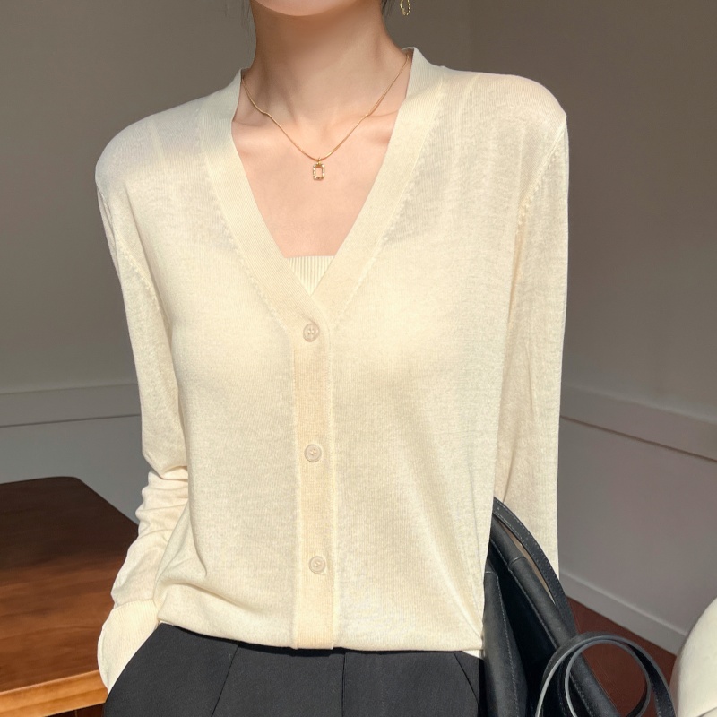 【100莱赛尔天丝】XZA69春夏爆款V领纯色开衫时尚百搭气质显瘦上衣