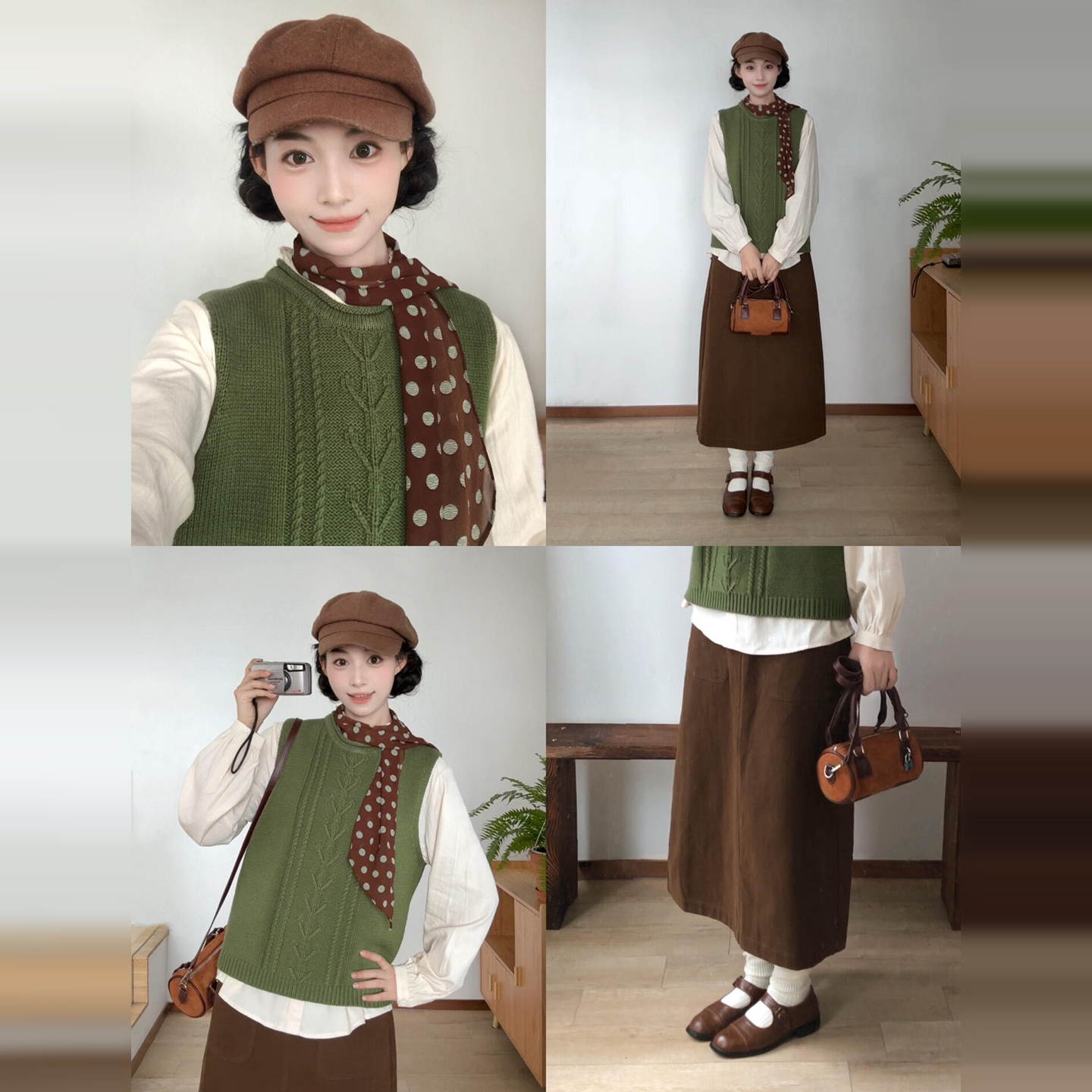 韩系学院风复古针织马甲套装女早秋季2025年新款小个子穿搭一整套