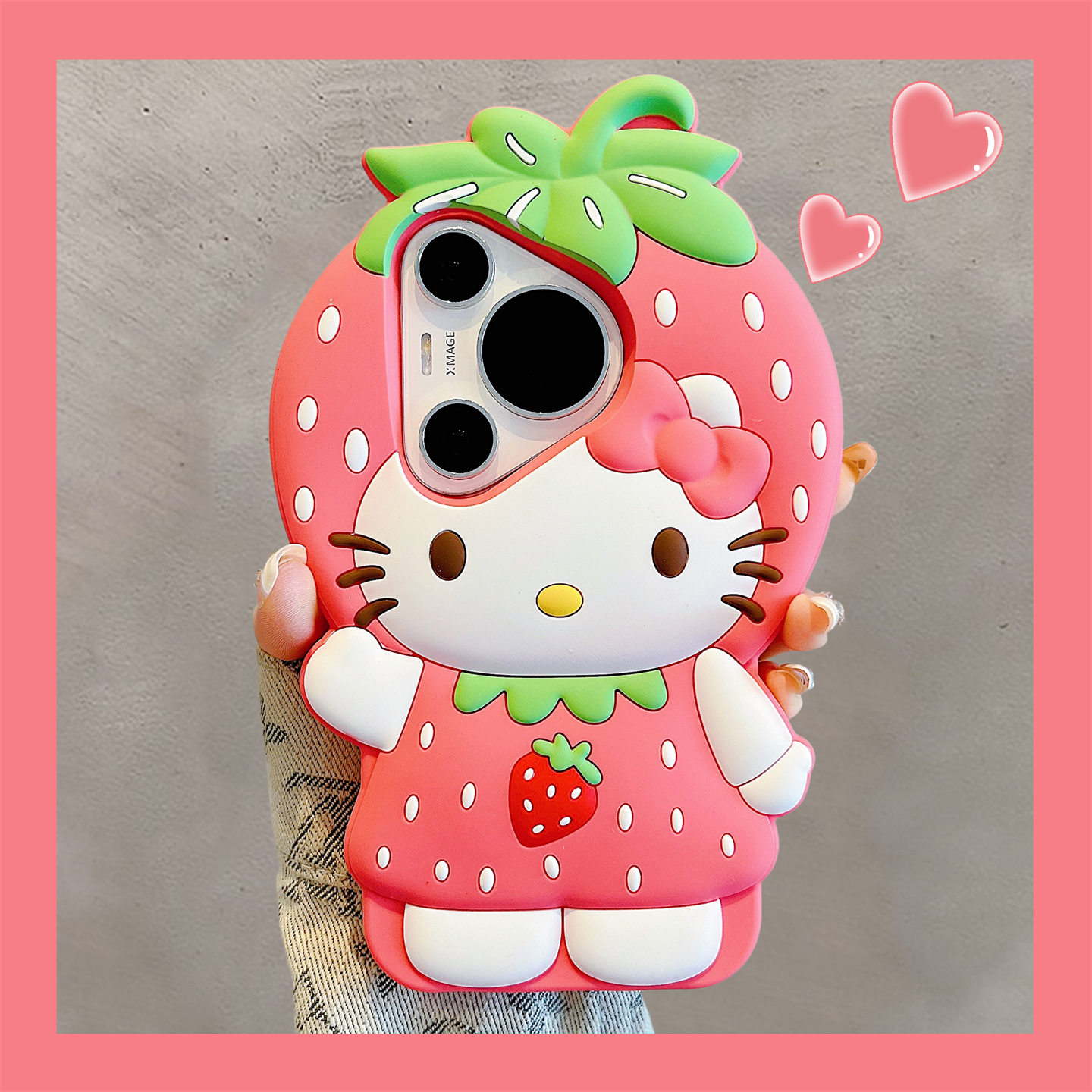 适用华为pura70pro+手机壳可爱卡通草莓Kitty猫pura80pro立体硅胶