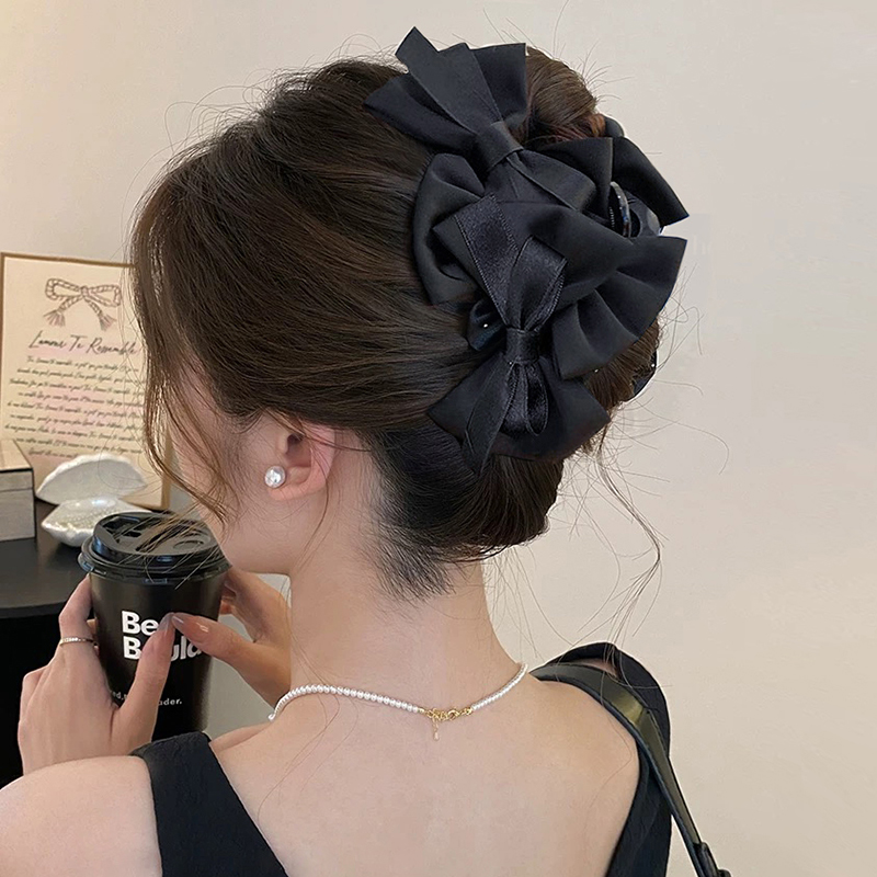 法式优雅蝴蝶结抓夹大号高级感发夹女2025新款后脑勺双面鲨鱼夹潮