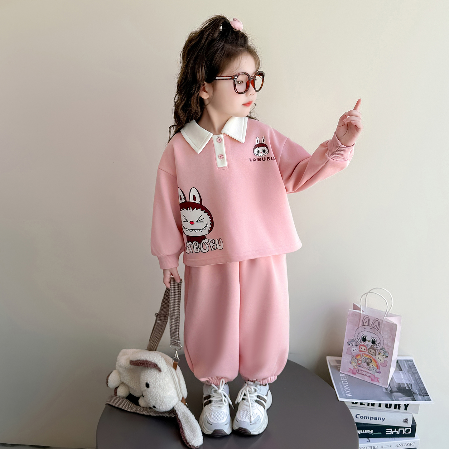 女童早秋套装儿童卡通POLO衫拉布布卫衣女宝宝休闲裤学院风两件套