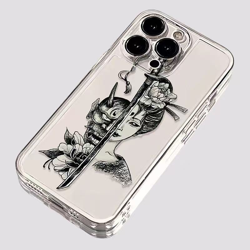 素描般若艺伎适用苹果16手机壳小米透明红米VIVO华为荣耀OPPO一加