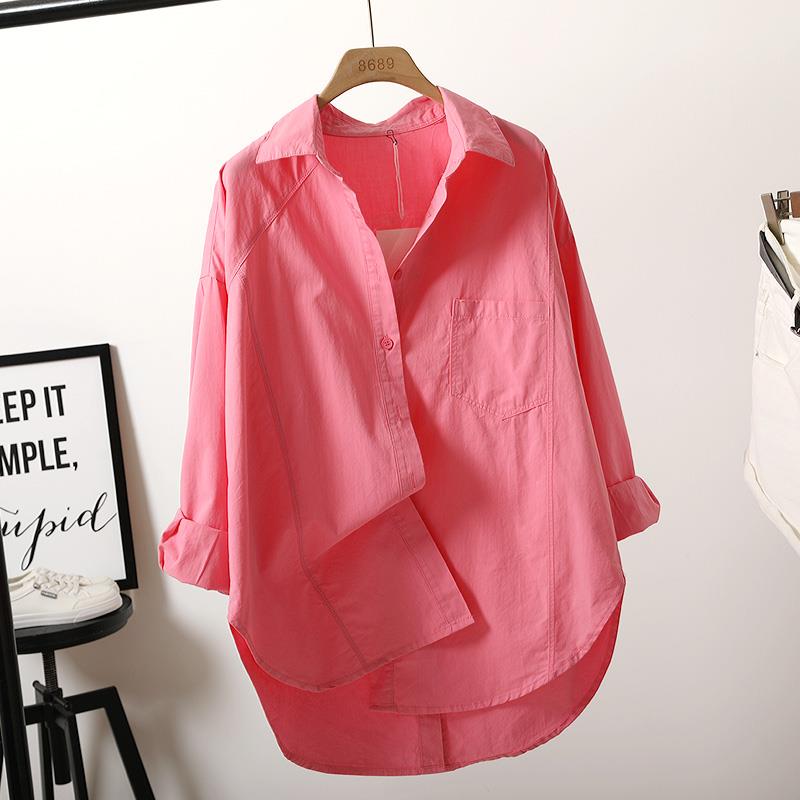 早春新款胖妹妹大码宽松纯色长袖衬衫上衣女港风开衫衬衣百搭潮流