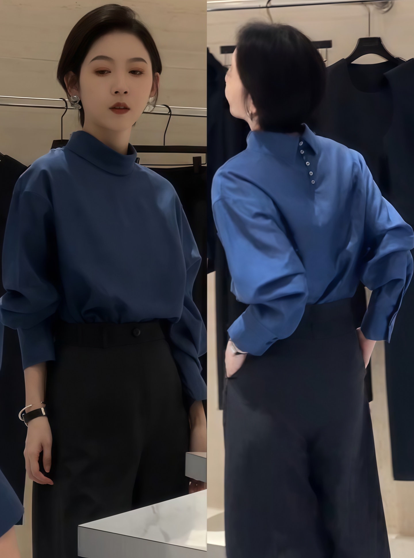 法式小资立领长袖衬衫女早秋2025新款后排扣通勤衬衣轻奢薄款上衣