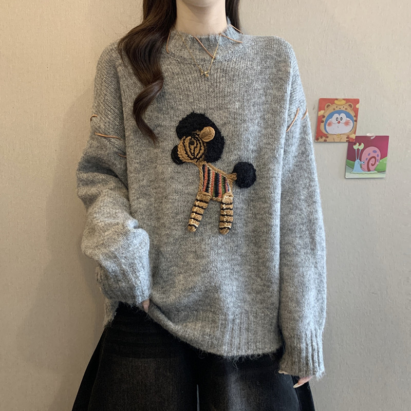 韩系慵懒卡通软糯毛衣女秋冬大码女装宽松显瘦内搭外穿针织衫上衣