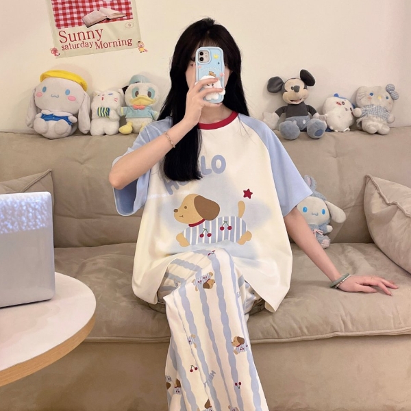 100%全棉睡衣女款爆款2025新款大码春夏季纯棉薄款短袖长裤家居服