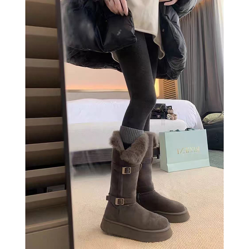 【DR官方正品】灰色雪地靴女2025冬季新款厚底中筒加绒棉鞋保暖靴