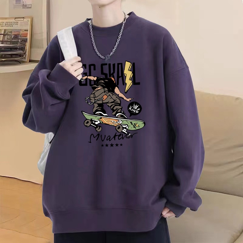 美式圆领卫衣男生春秋新款宽松打底衫美式休闲大码长袖青少年上衣