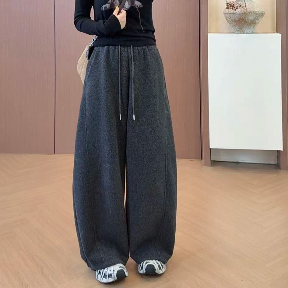 加贝信同款秋冬韩版新款显瘦羊毛保暖小弯刀裤高克重加绒阔腿裤子