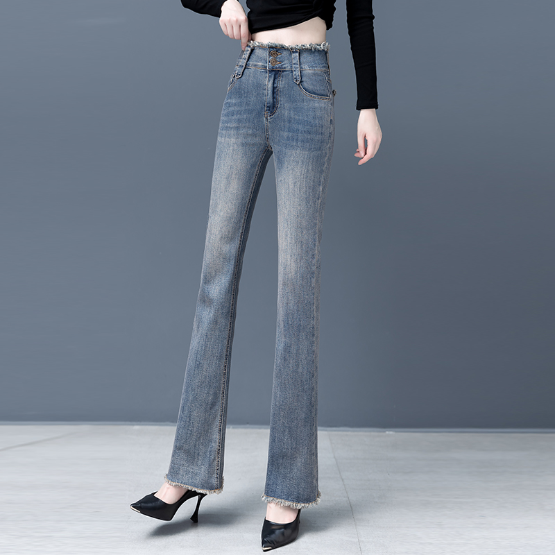 微喇牛仔裤女高腰显瘦2026年春秋季新款直筒宽松春秋喇叭裤子