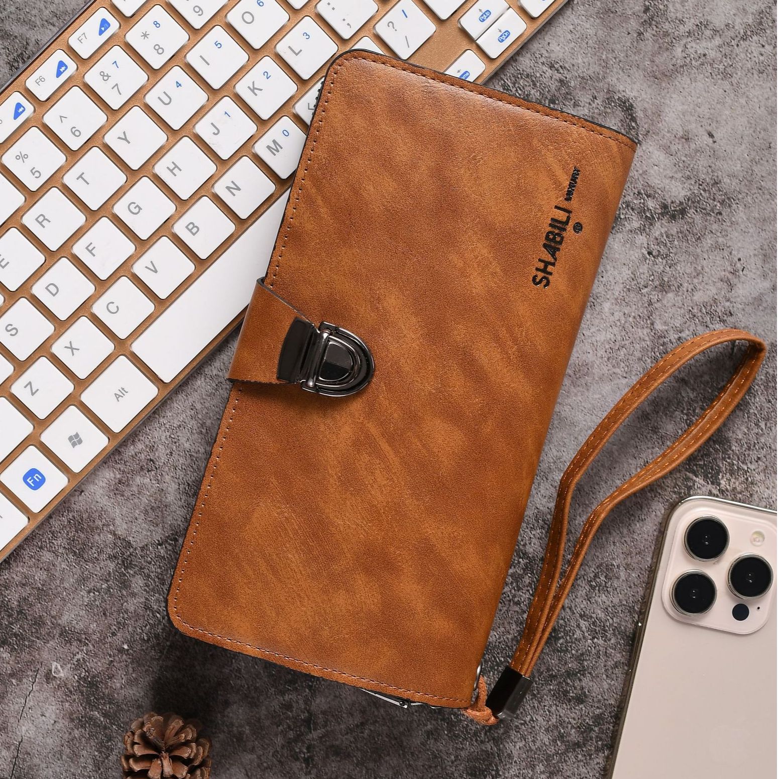 【正品】韩版男士搭扣手拿包复古休闲百搭大容量长款钱包拉链手机包