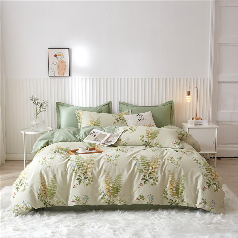 水星家纺100%全棉床上四件套公主风纯棉清新轻奢印花被套床上用品