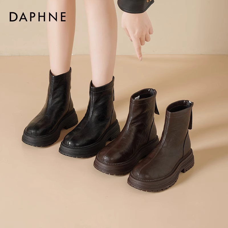 达芙妮复古马丁靴女2025新款秋冬百搭瘦瘦靴英伦风短靴子厚底女靴