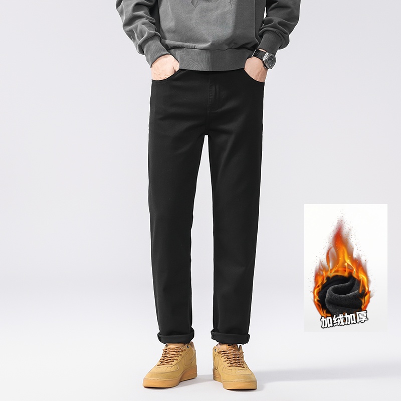 2025新款黑色莱赛尔秋冬简约风痞帅美式微锥牛仔裤男士加绒裤子
