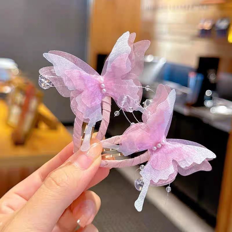 【店铺热销】2025春款仙气渐变蝴蝶儿童对夹网红编发做造型女童BB夹