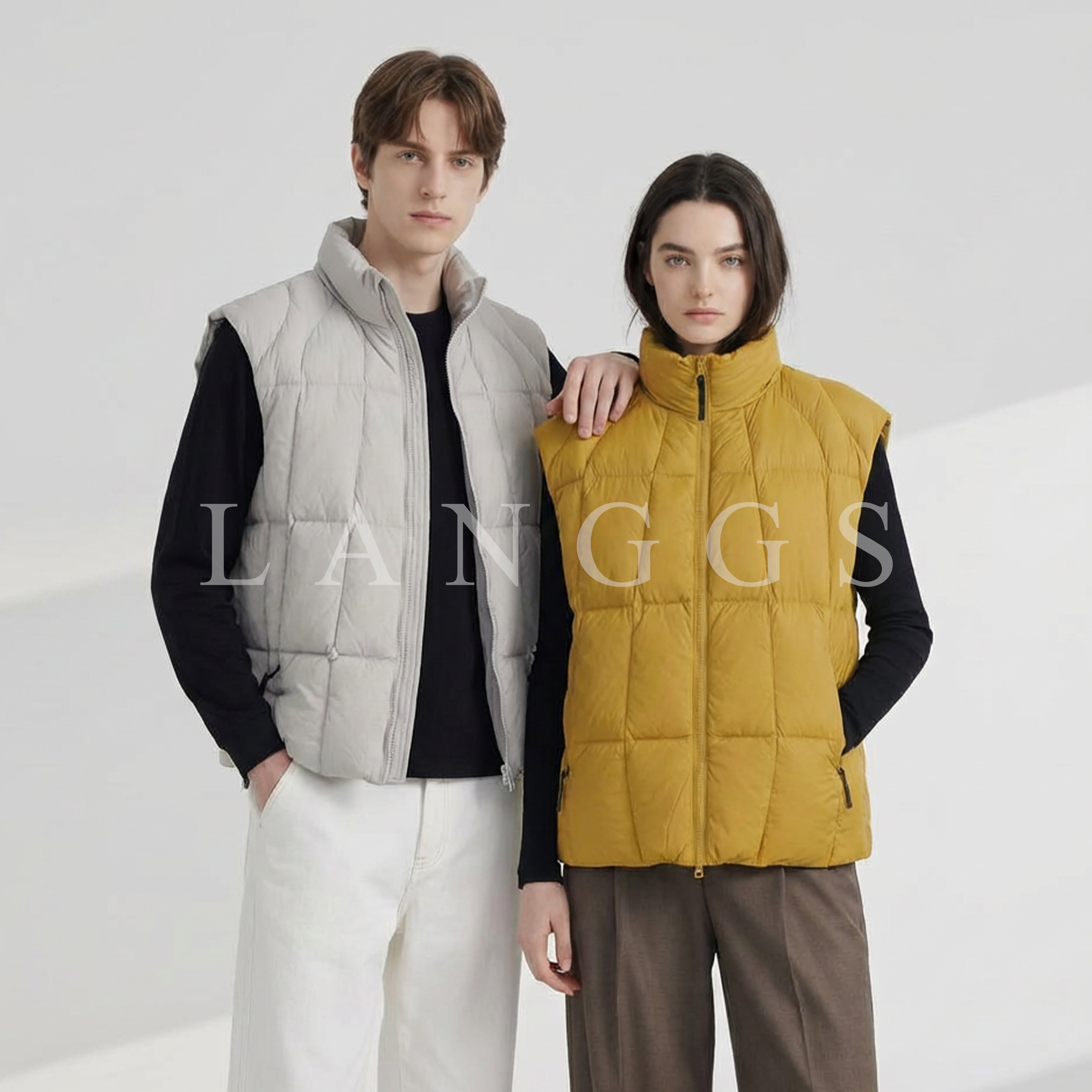 LANGGS&浪叔『八块腹肌』25冬立体90白鸭绒立领羽绒背心马甲-25SW95