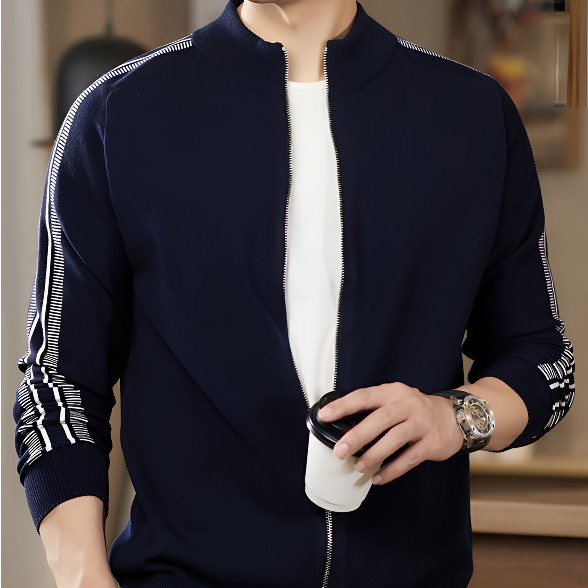 Zero Degree North高档半高领针织开衫毛衣男士秋季硬汉痞帅衬衫