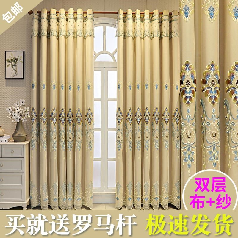 免打孔窗帘2023年新款客厅卧室遮光柯桥双层布纱一体
