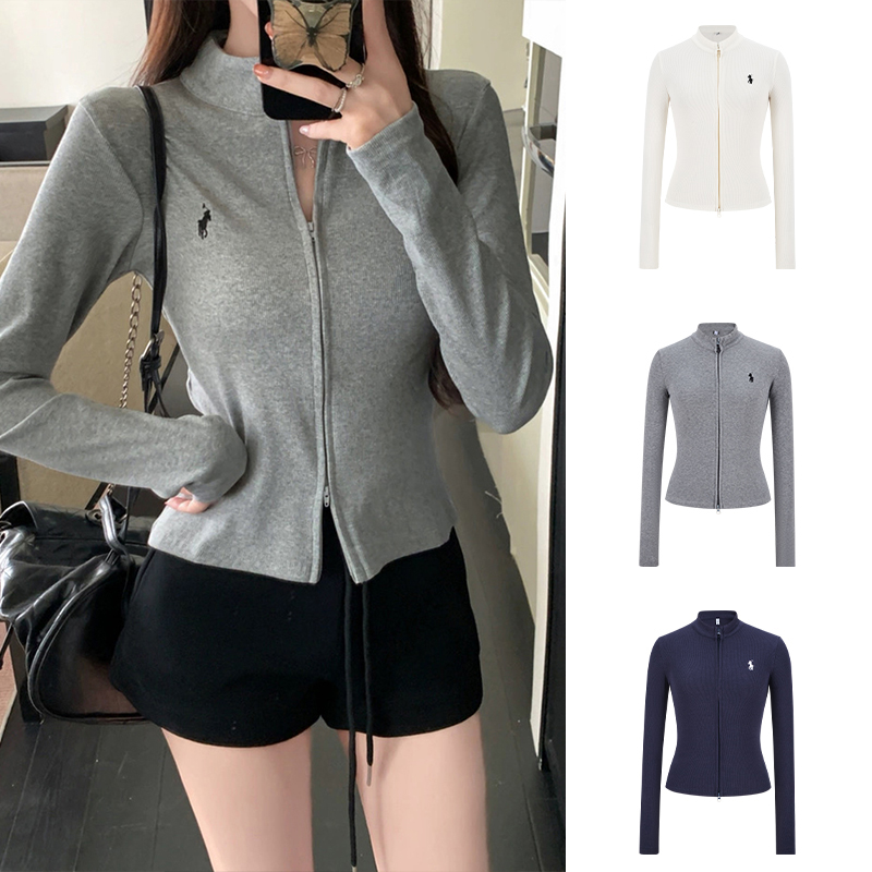 Moses Queen/魔西女王辣妹双拉链立领开衫秋修身显瘦短款上衣外套