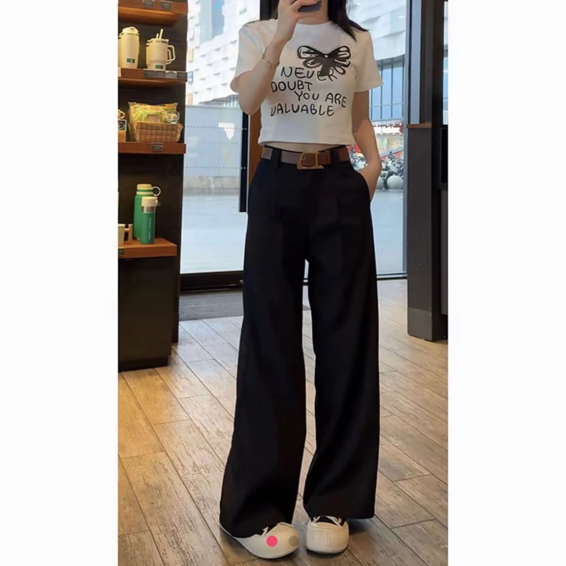 小个子显高显瘦早秋拖地西装裤配腰带