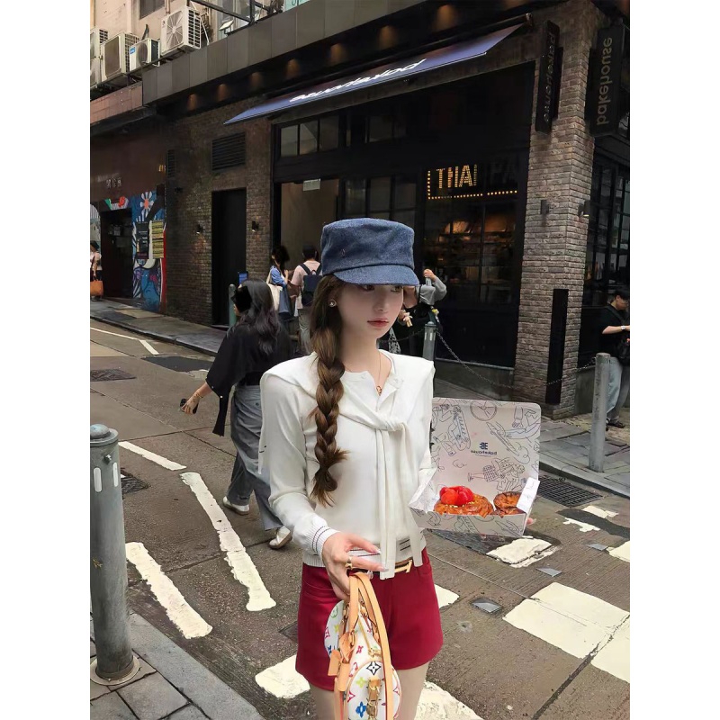 甜美减龄两件套女2025新款设计感洋气长袖披肩上衣搭宽松阔腿短裤